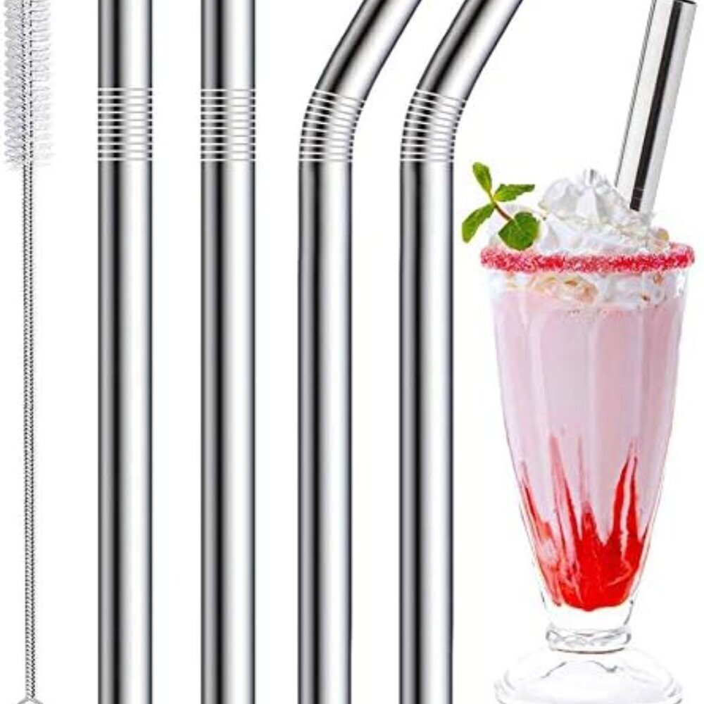 Stainless Steel Smoothie Straws, 0.4'' Extra Wide Reusable Metal Drinking Straws